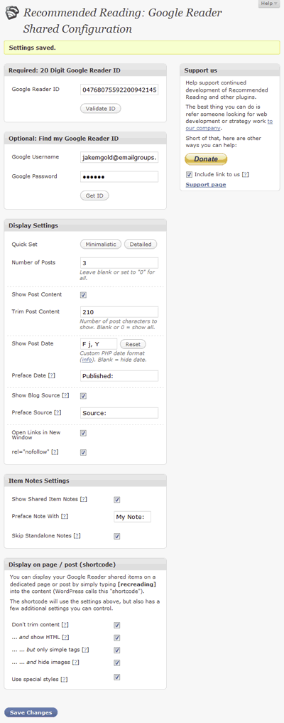 Rec Reading Configuration Panel