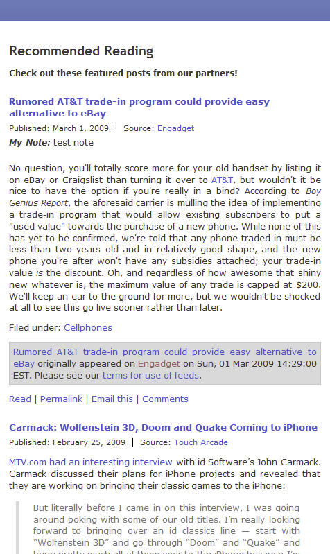 Rec Reading Shortcode Output